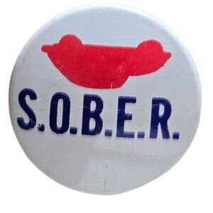 SOBER Vintage Metal Button Pinback Button Pin Badge AA VW Beetle Bug Volkswagen